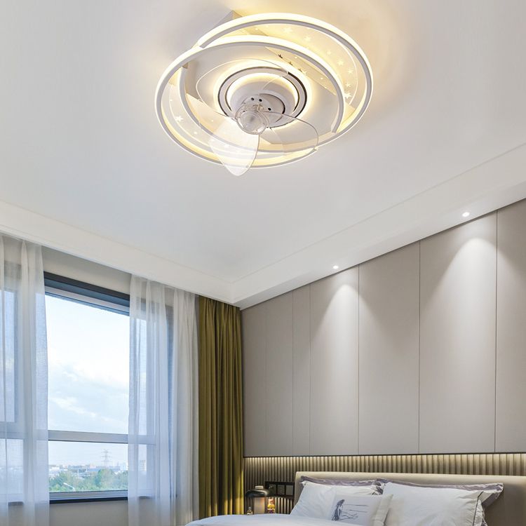 Geometric Shape Metal Ceiling Fans Modern 3-Lights Ceiling Fan Lamp Fixture in White