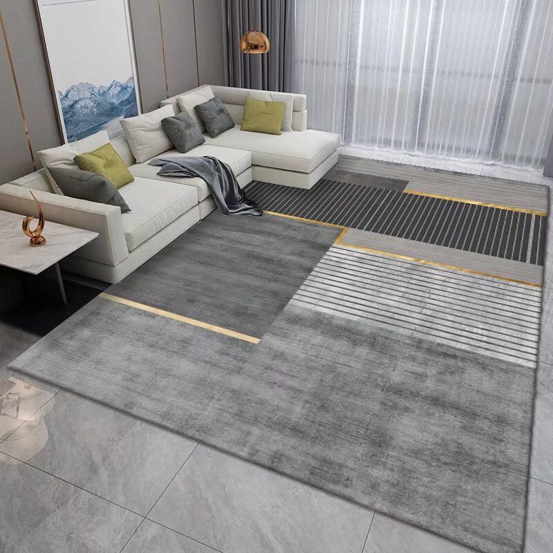 Dark Gray Modern Rug Polyester Pinstripe Rug Stain Resistant Rug for Living Room