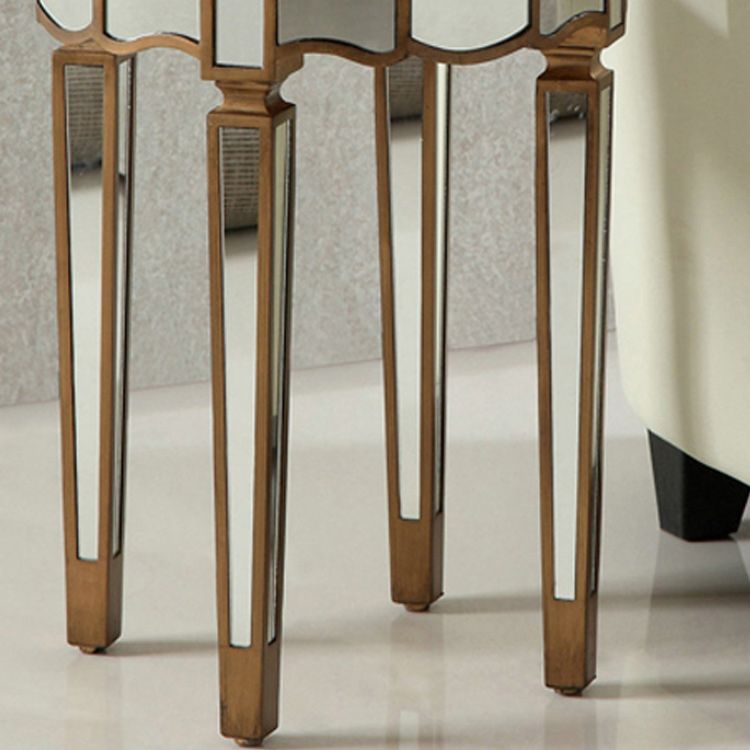 Round Glass Top Side End Table Modernistic Solid Wood 4 Legs End Table