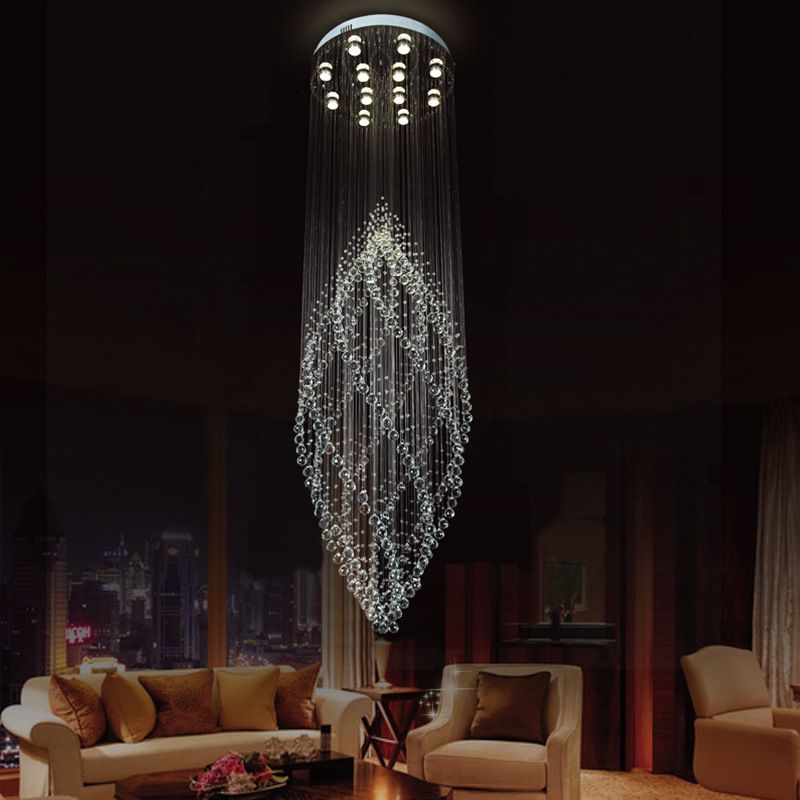 Silver Twirling Ceiling Light Modern Crystal 12-Bulb Stair LED Multi Pendant Chandelier