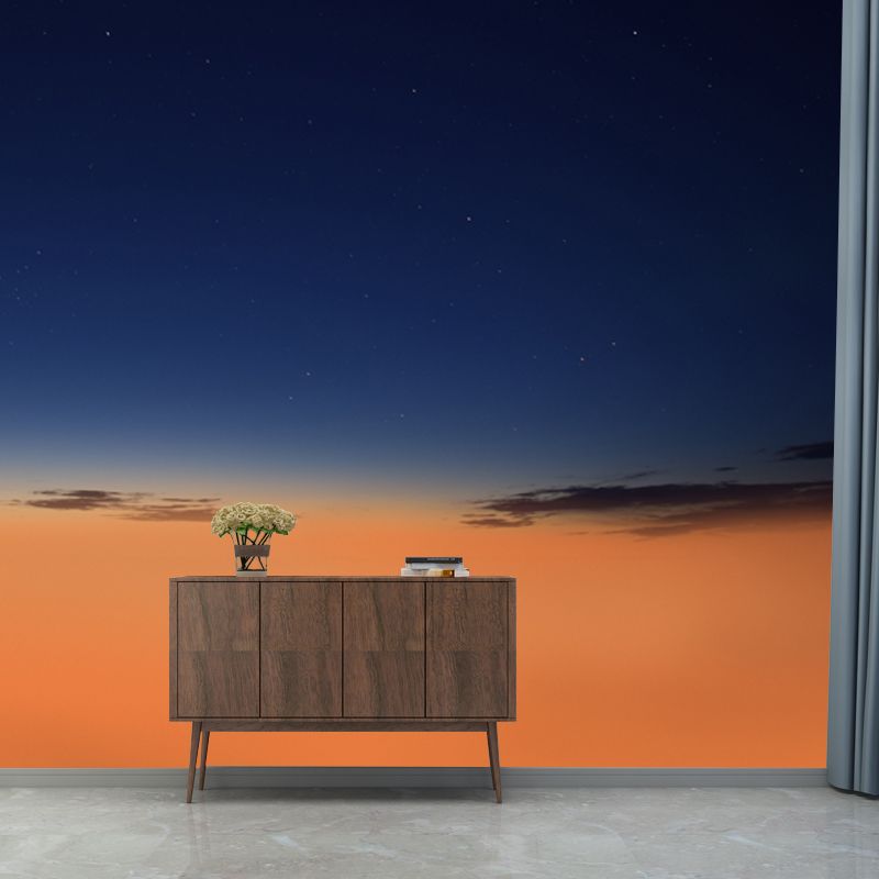 Nightfall Starry Sky Wall Mural Decal Modern Smooth Wall Covering in Blue and Yellow