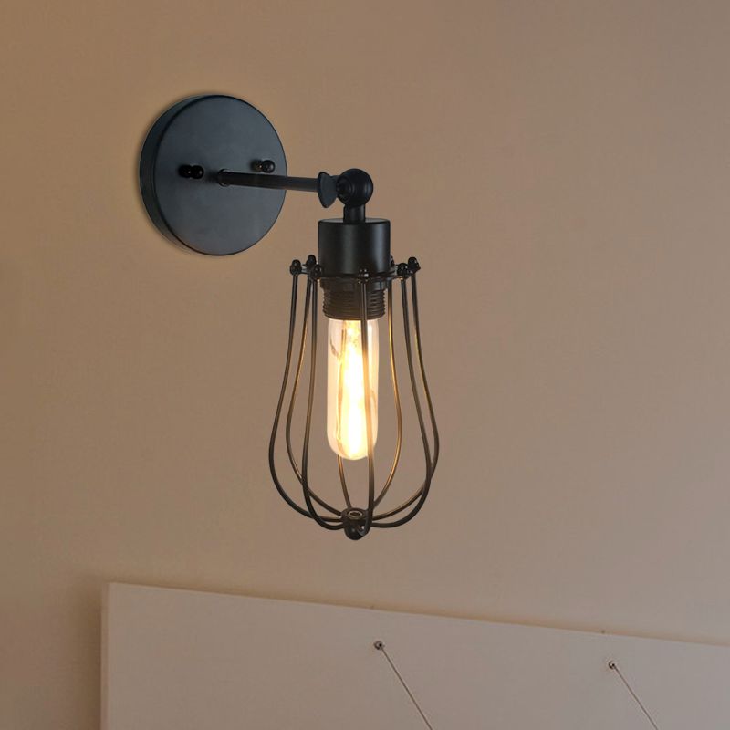 Luz de montaje de pared de cilindro de estilo retro/ovalada 1 cabezal mini iluminación de pared metálica en negro para la cama