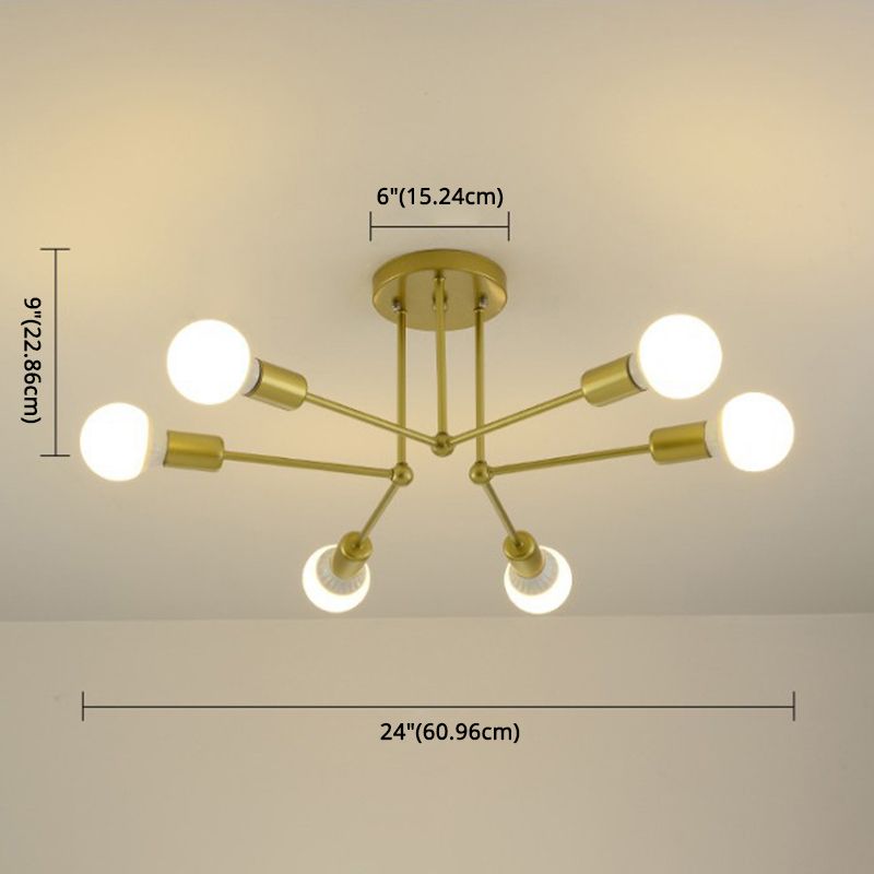 Multi-Lights Industrial Style Ceiling Light Open Bulb Iron Lamp Post Semi Flush-mount Lighting Fixture