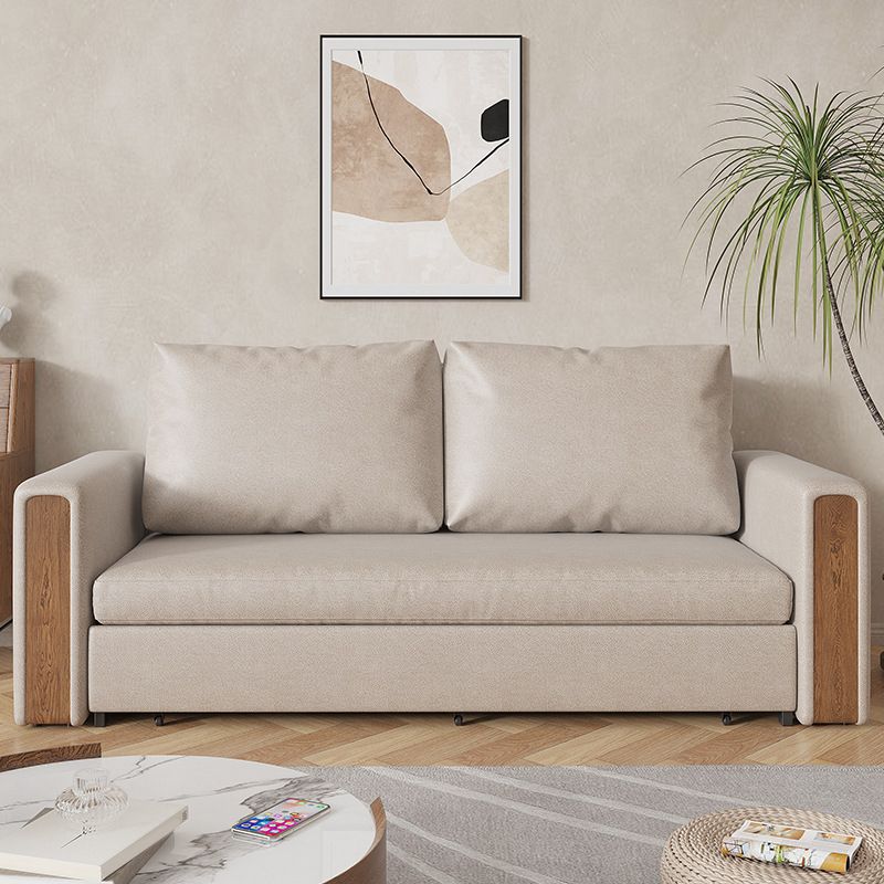 Leather Square Arm Sofa Bed Solid Color Storage Sofa Bed for Apartment