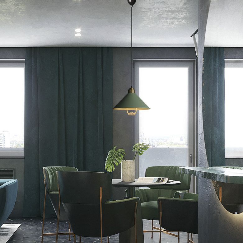 Metal Tapered Hanging Light Nordic Style 1 Light Restaurant Ceiling Pendant Lamp with Hand Pull Off