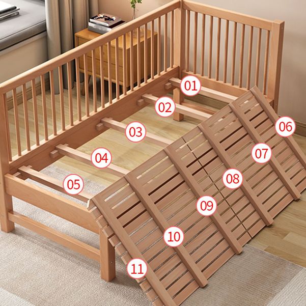 Solid Wood Baby Crib Traditional Beech Nursery Crib with Guardrails