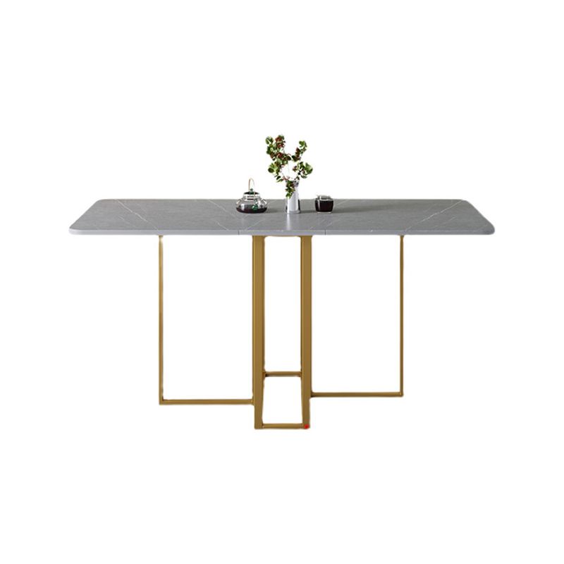 59"H Modern Sintered Stone Table Foldable Rectangle Table with Trestle Base