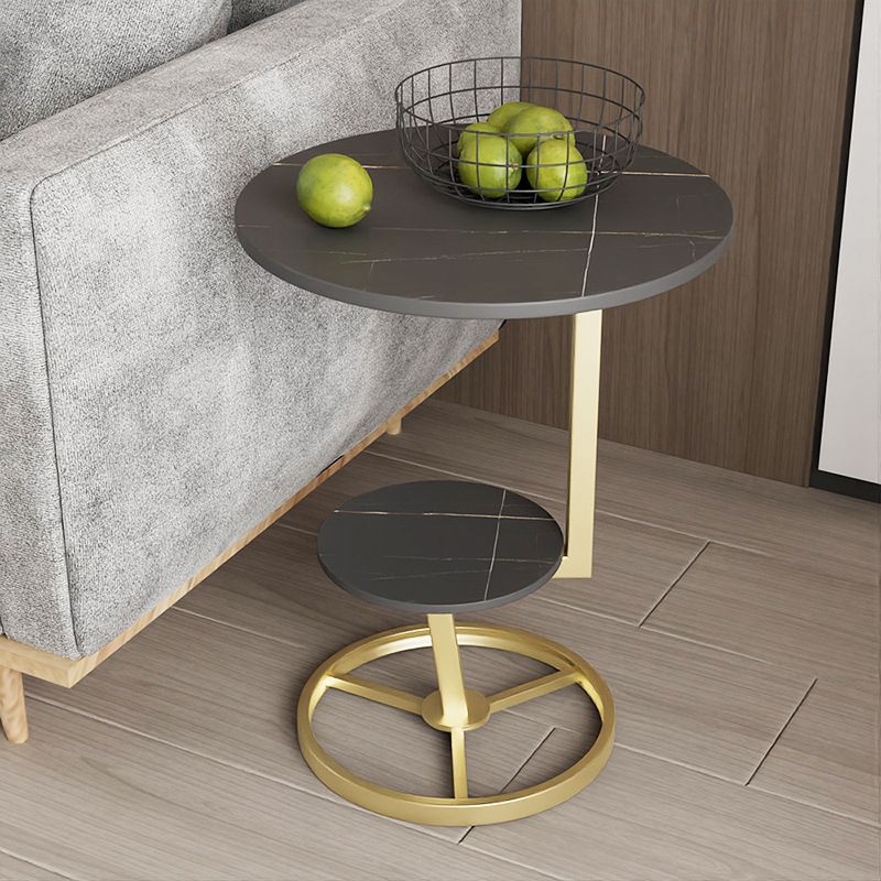 Modern Double Tier Side End Table Round Corner Table for Living Room
