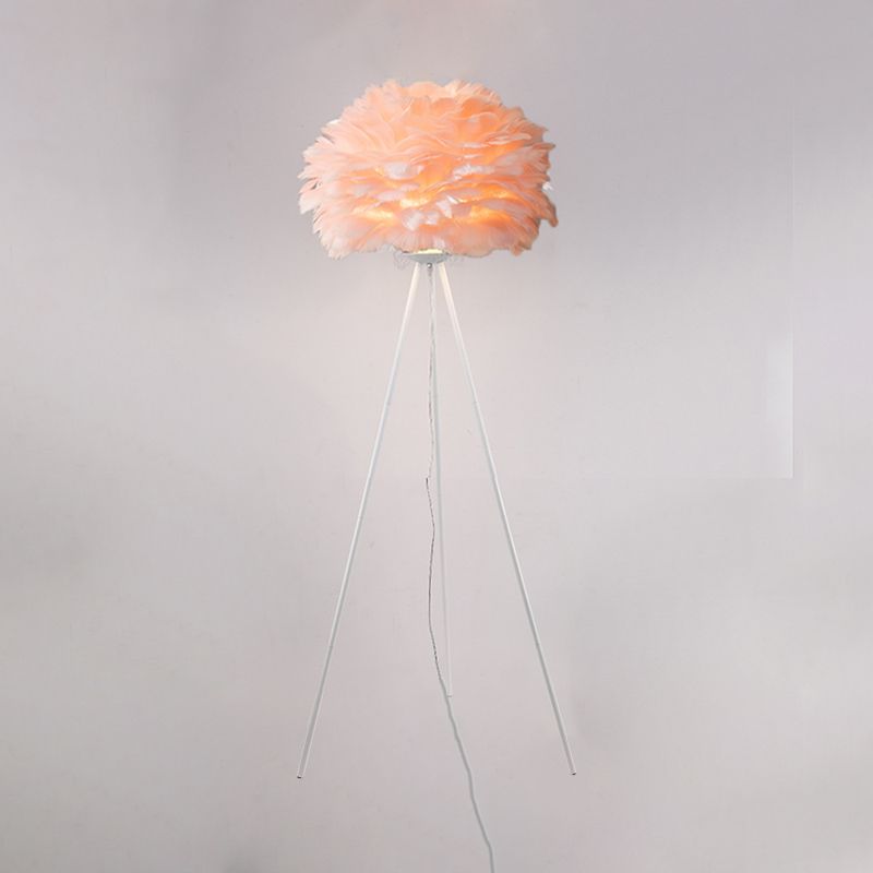 Dome Feather vloerlamp Minimalistisch enkel grijs/wit/roze vloerlicht met zwart/wit/gouden statief voor slaapkamer