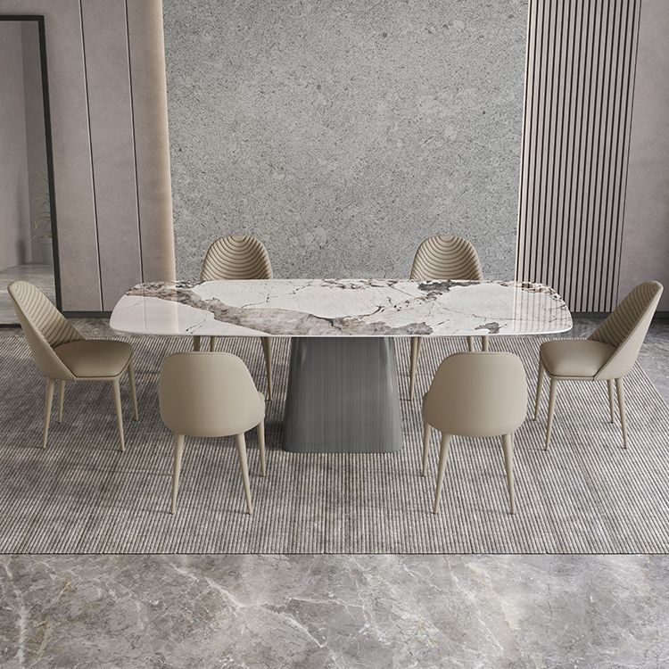 Mesa de comedor de piedra sinterizada mesa rectángulo en blanco con base de pedestal de metal