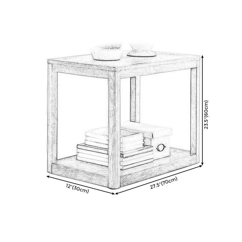 Wood Side 23.6"Tall Contemporary Table Square End Table with Shelf for Living Room