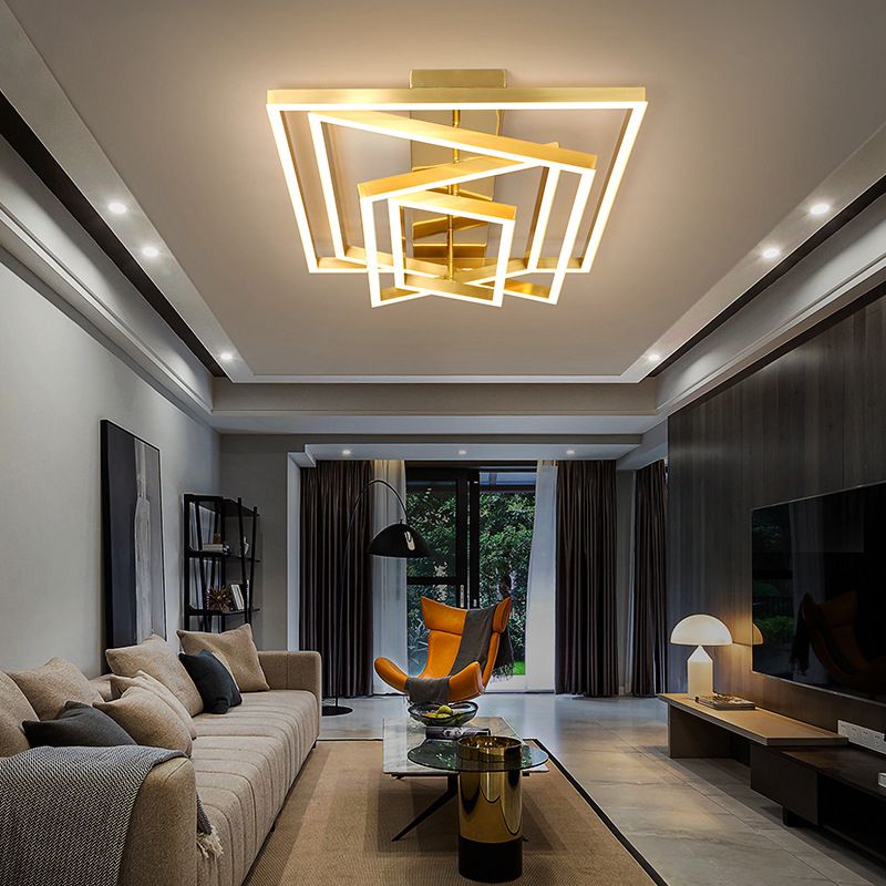 Contemporary Rectangle Flush Light Fixture Metal Flushmount Lighting for Living Room