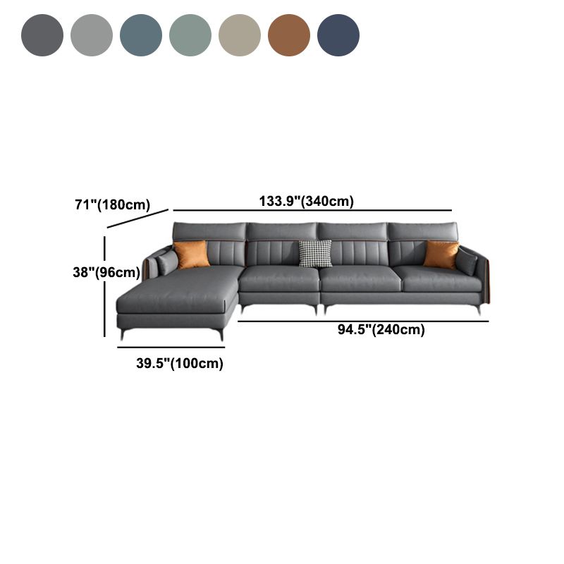 Faux Leather Stain-Resistant Sectional with Pillow Back for Four People