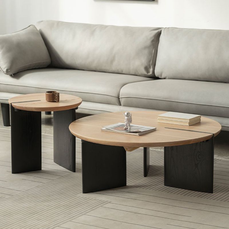 Contemporary Style Coffee Table Solid Wood Round Cocktail Table