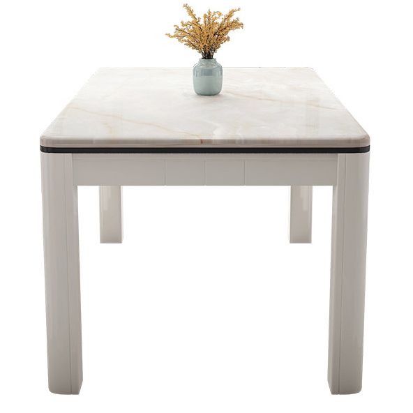 Mesa de comedor de mármol de estilo mediados de siglo, mesa rectangular con base de madera de 4 patas para el hogar