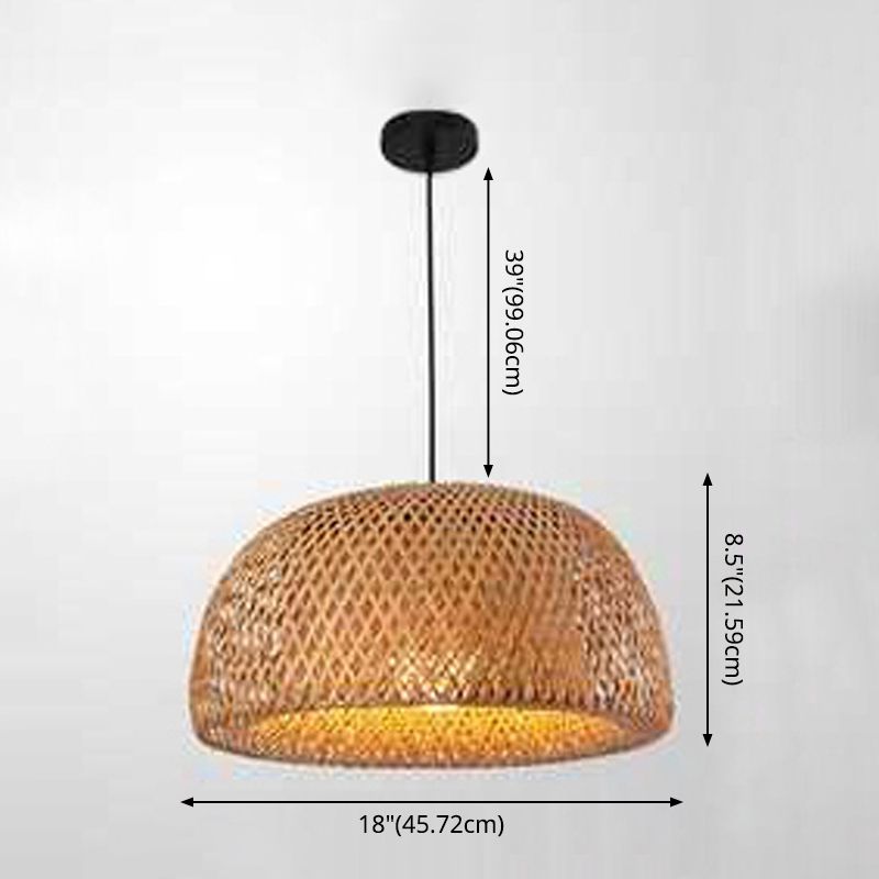 Bowl Bamboo Hanging Pendant Light Chinese Style Beige Pendant Ceiling Light for Restaurant