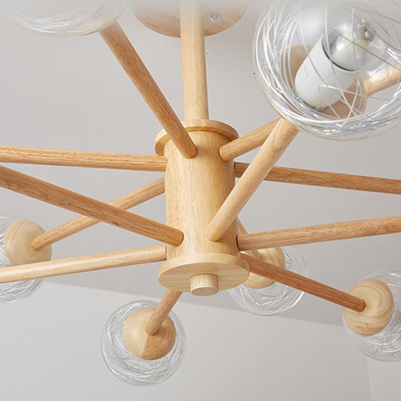 Kreativer einfacher Stil hölzerner Kronleuchter Decke hängende Licht mit Glasschatten