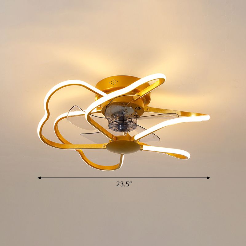 Metallblume halb Flush Deckenleuchte Moderne Fernbedienung 5-Blade-LED-Lüfterlampe