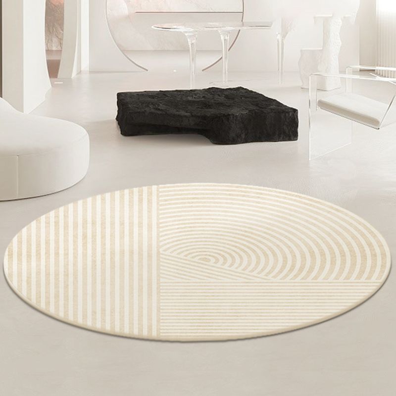 Apricot Line Rug Polyester Casual Rug Non-Slip Backing Rug for Drawing Room