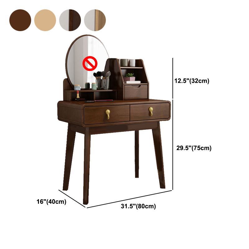 Natural/Brown Wooden Vanity with Mirror, 2 Drawers Dresser - 27.56"/31.5" W
