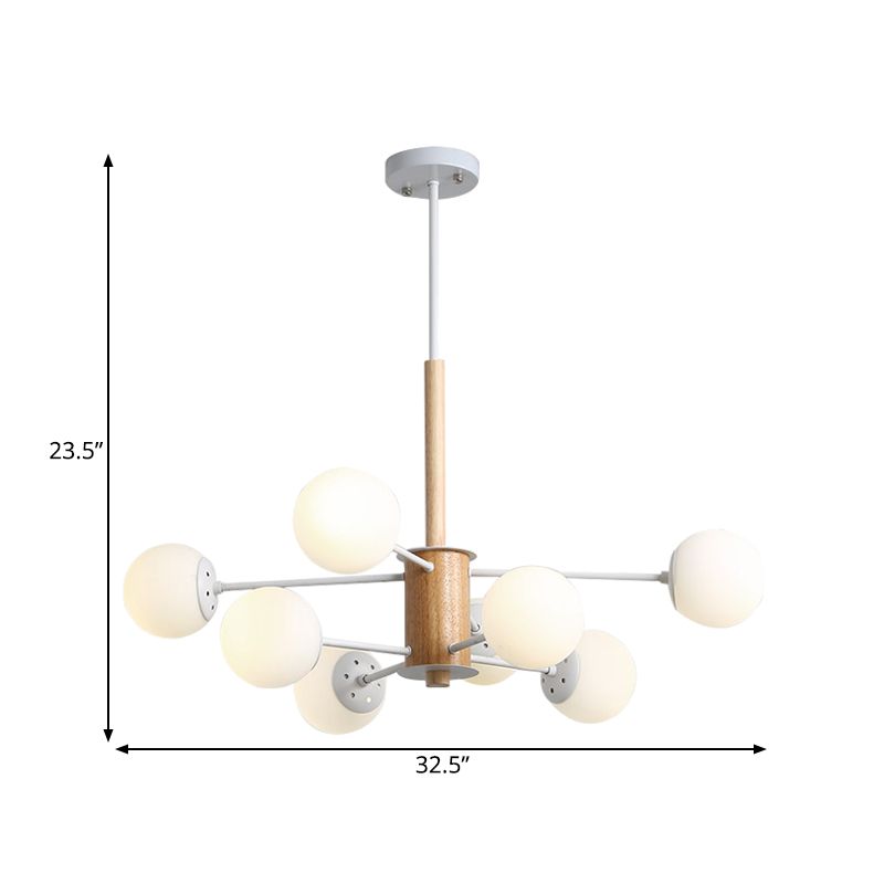 Luz de lámpara de lámpara de globo negro/negro Modernista 6/8 luces Opal Glass Hanging Techo Luz