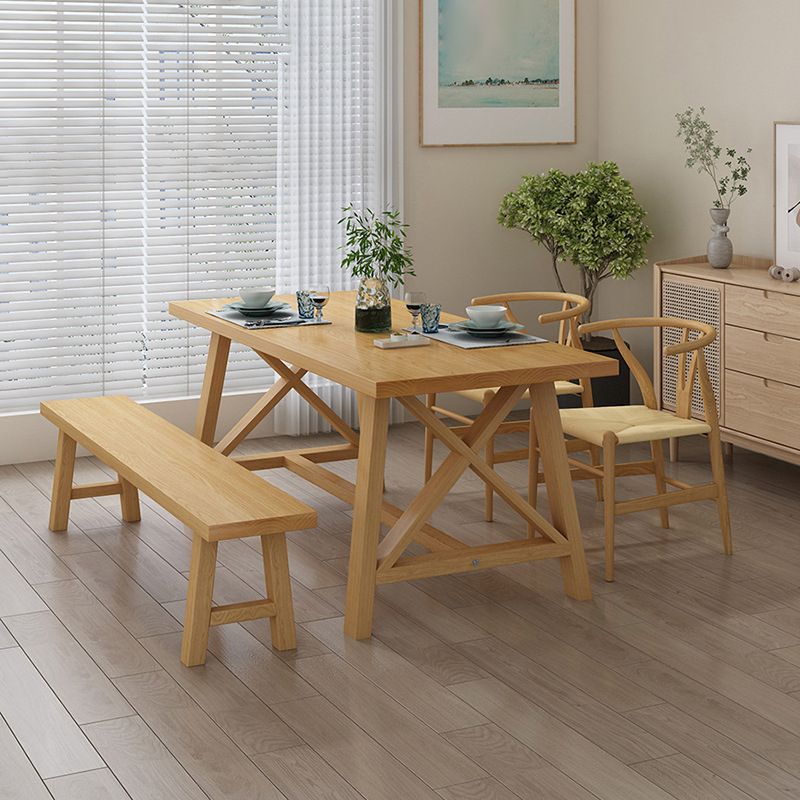 Modern Solid Wood Table and Bench Set 1/2/3/4/5 Pieces Rectangular Dining Set
