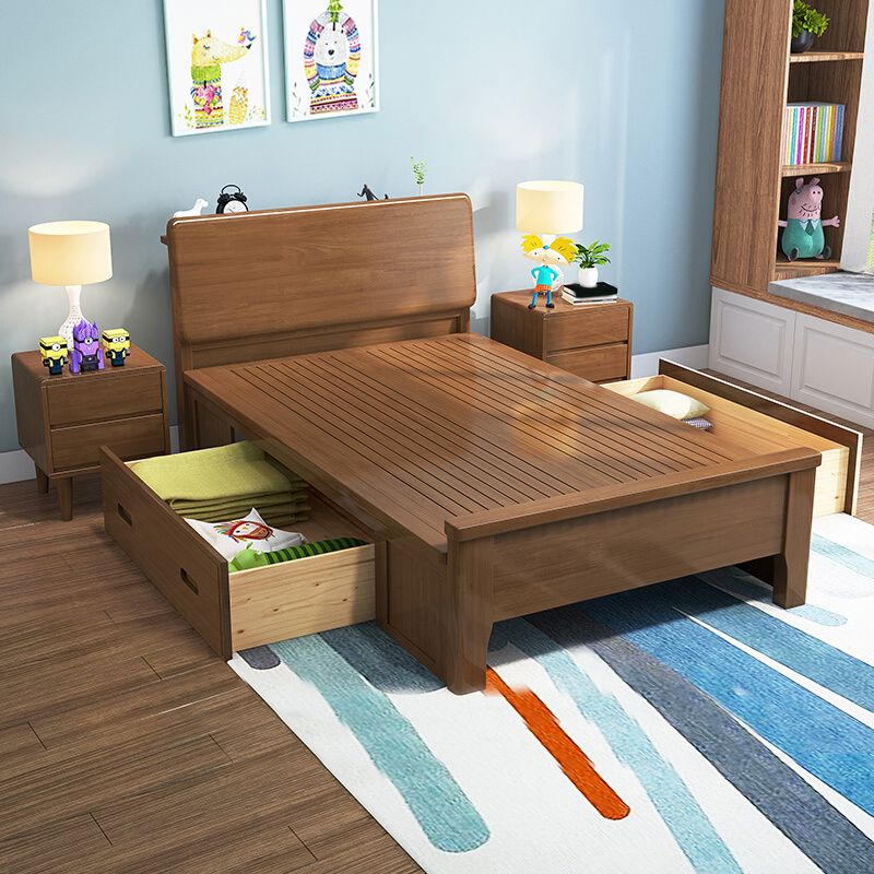 Solid Wood Rectangular Standard Bed Headboard Bed with Custom Legs