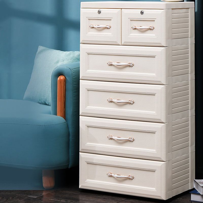 Contemporary Vertical Kids Nightstand 6 Drawers Plastic Nursery Dresser for Home