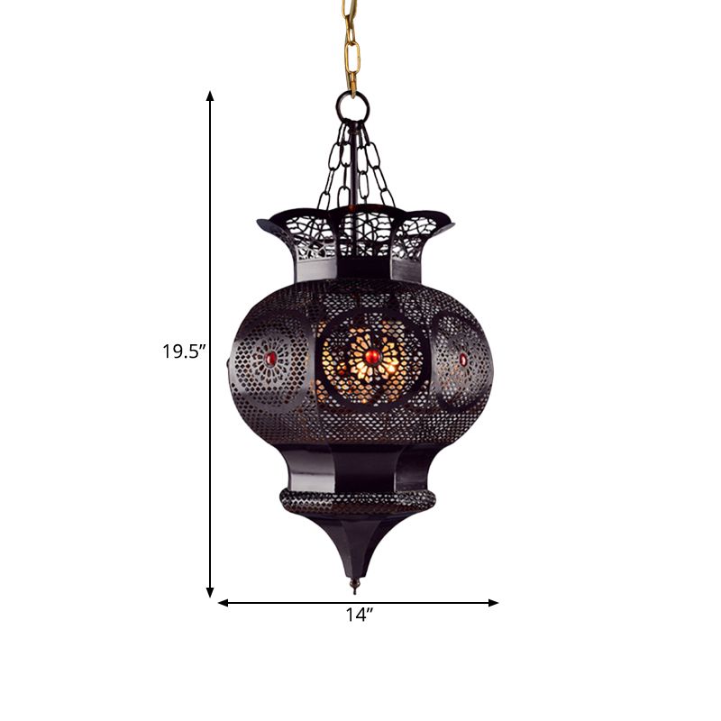 Illuminazione nera a 3 tetti lampada da soffitto vaso in metallo arabo con motivo cavo per camera da letto