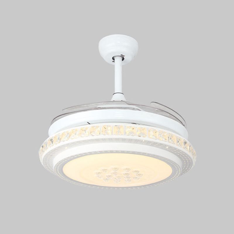 42 "W Crystal Circle Semi Flush Moderne LED LED LED -Deckenlüfterbeleuchtung in Weiß mit 4 Klingen, Wand-/Fernbedienung/Frequenzumwandlung und Fernbedienung