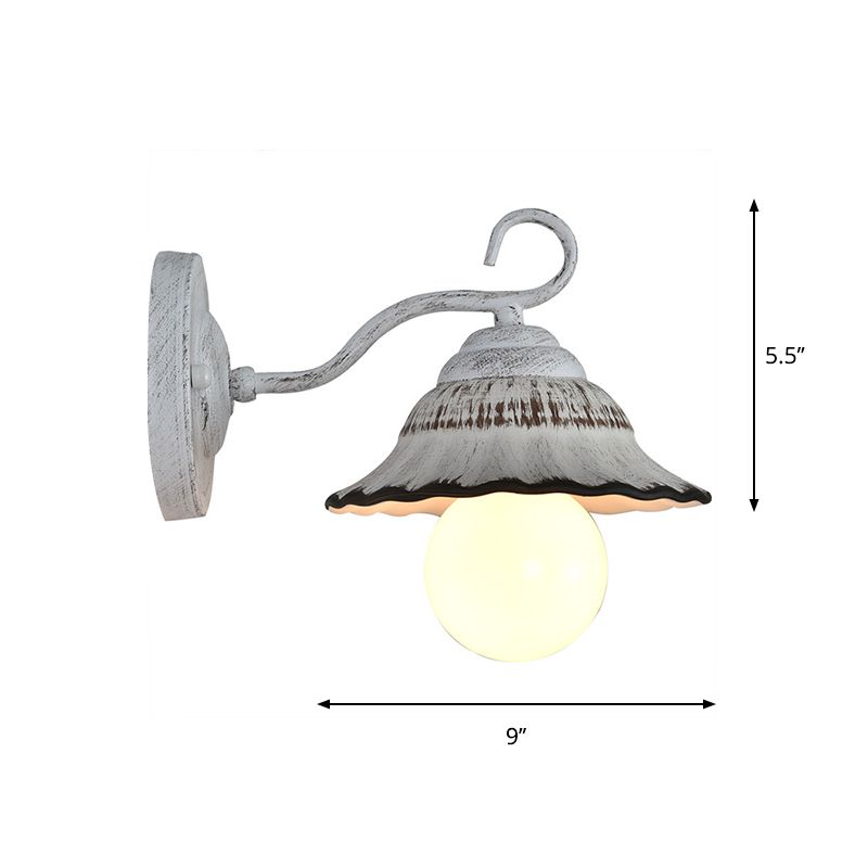 Ceramic Distressed White Sconce Light Wide Flare Shade Single Countryside Wall Mount Light