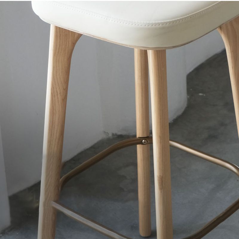 Nordic Style PU Leather Bar-stool Square Seat Counter Bar Stool with Wooden Legs