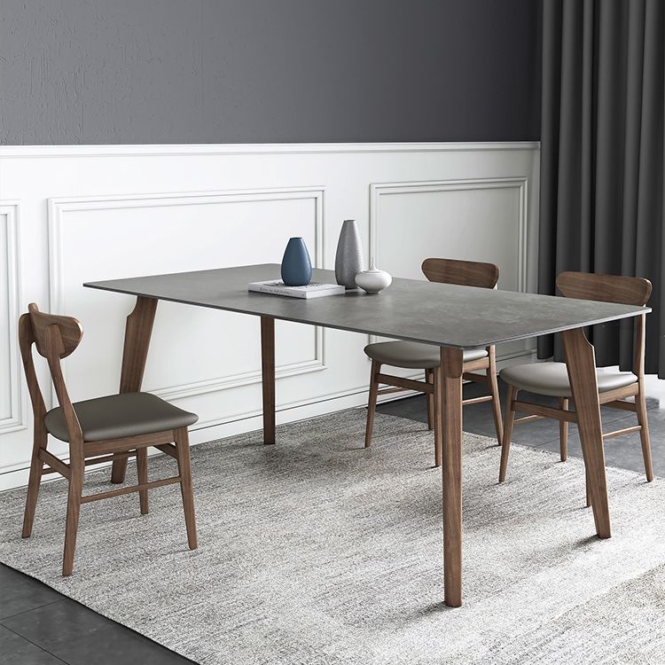 Contemporary Gray Sintered Stone Dining Table Rectangle Shape Standard Dining Table for Kitchen