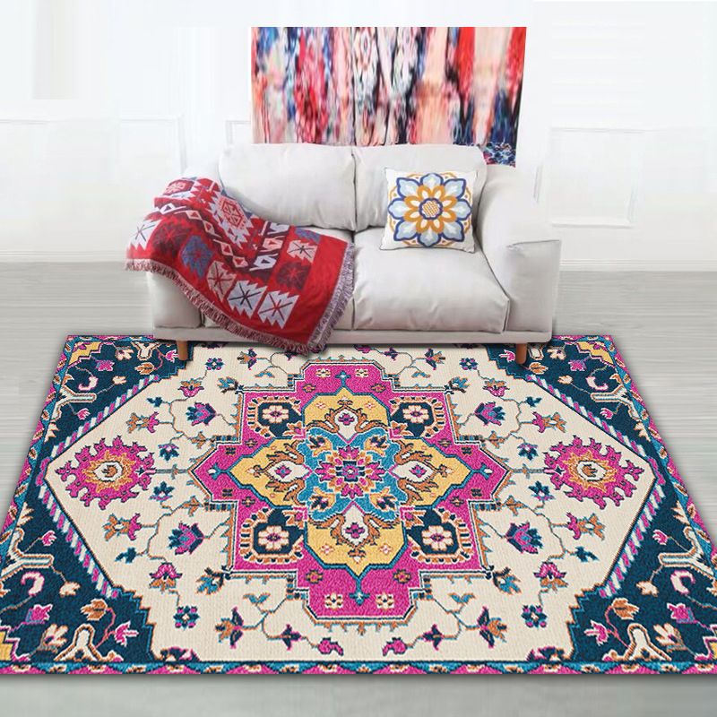 Shabby Chic Tribal Print Rug Multi-Color Bohemian Carpet Synthetics Stain Resistant Anti-Slip Backing Pet Friendly Rug for Room