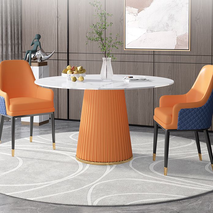 Sintered Stone White Table for Restaurant Luxury Round Dining Table with Pedestal Base