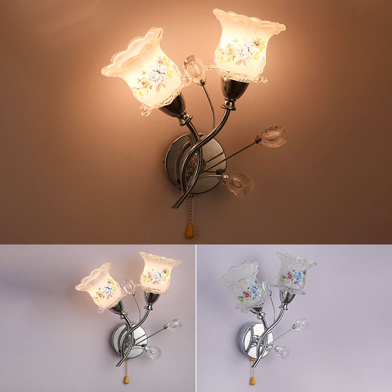 Lampade a fiore di fiore lampada moderna a parete in argento a 1 luce con tonalità di erba
