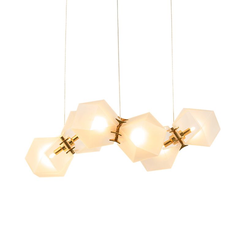 Frosted White Glass Honeycomb Island Lamp Modern Style 2/4/8-Light Brass Ceiling Hang Light for Living Room