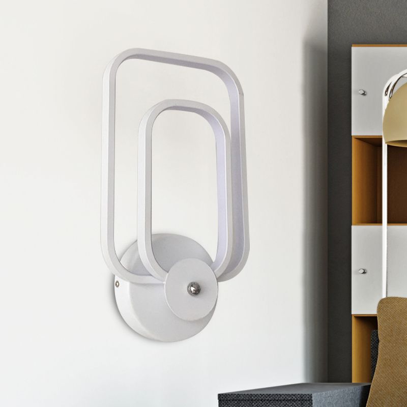 Rectangle Frame Aluminum Sconce Minimalist LED White Wall Mount Lighting in Warm/White Light