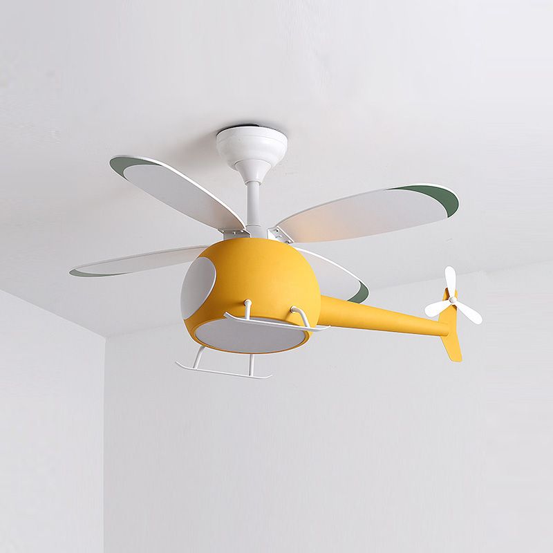 Children's Room Fan Light Fixture Airplane LED Semi-Flush Mount Ceiling Light