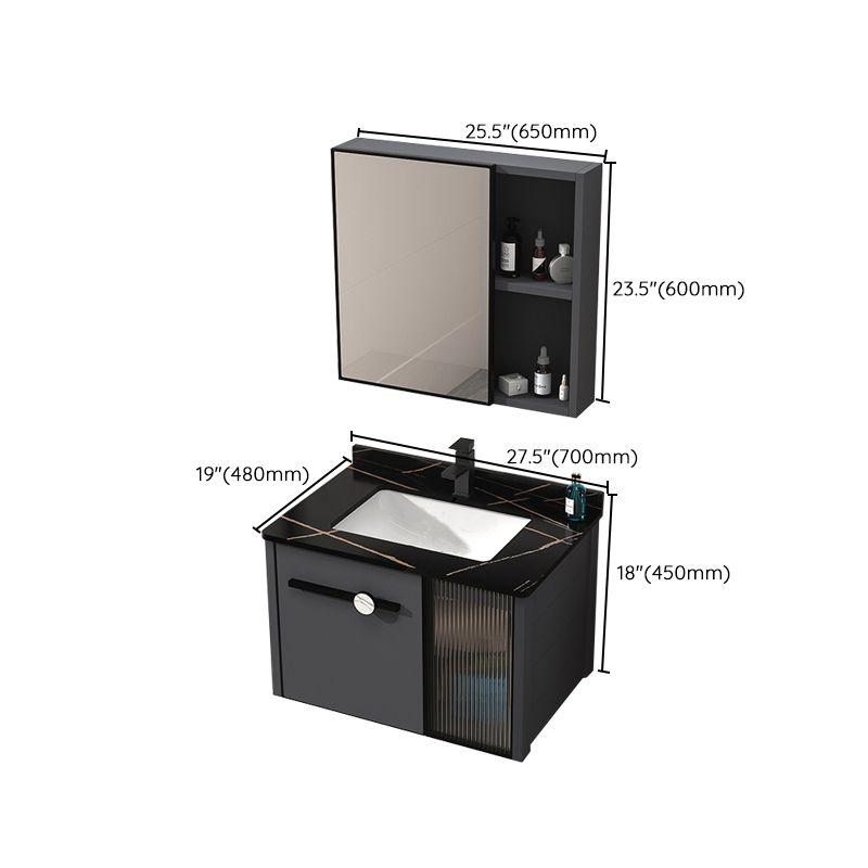 Rectangular Single Bathroom Vanity Modern Dark Gray Metal Base Vanity Set