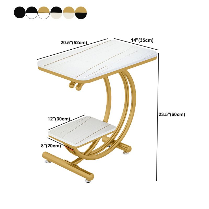 Modern Rectangle Slate Top End Table 23.6" Tall Iron C Side Table with Shelf