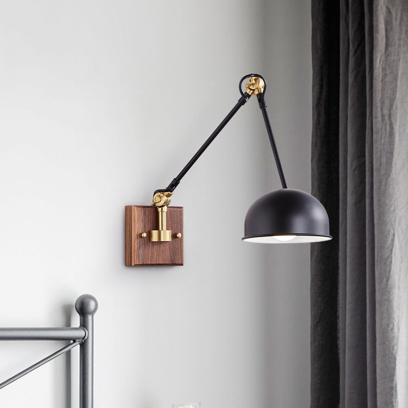 Metallkuppel Wandlampe Holzbasis minimalistischer Stil Verstellbarer Wandleuchten für Schlafzimmer
