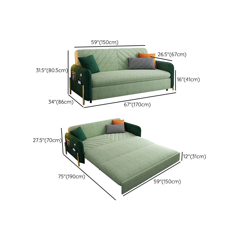 Green Cushion Back Loveseat Foldable Sleeper Sofa with Storage