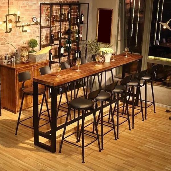 Industrial Rectangle Bar Height Table Solid Wood Bar Height Bistro Bar Desk