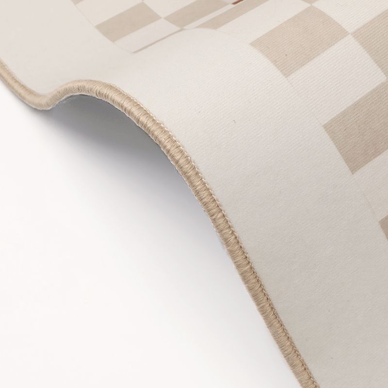 Brown Square Grid Rug Blended Modern Rug Washable Rug for Living Room