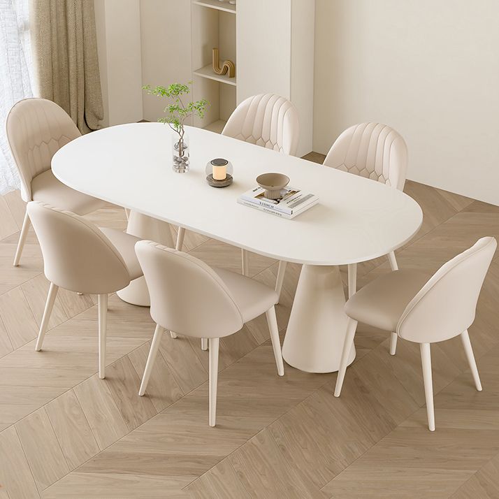 1/5 Piece Oval Shape Stone Top Dining Room Furniture Set in White