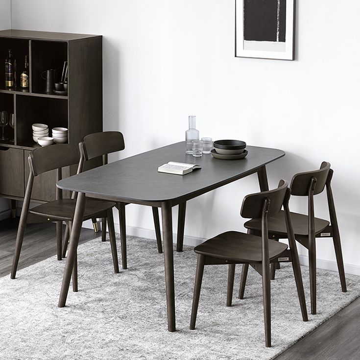 Mid-Century Modern Dining Table Sintered Stone Dining Table with 4 Legs