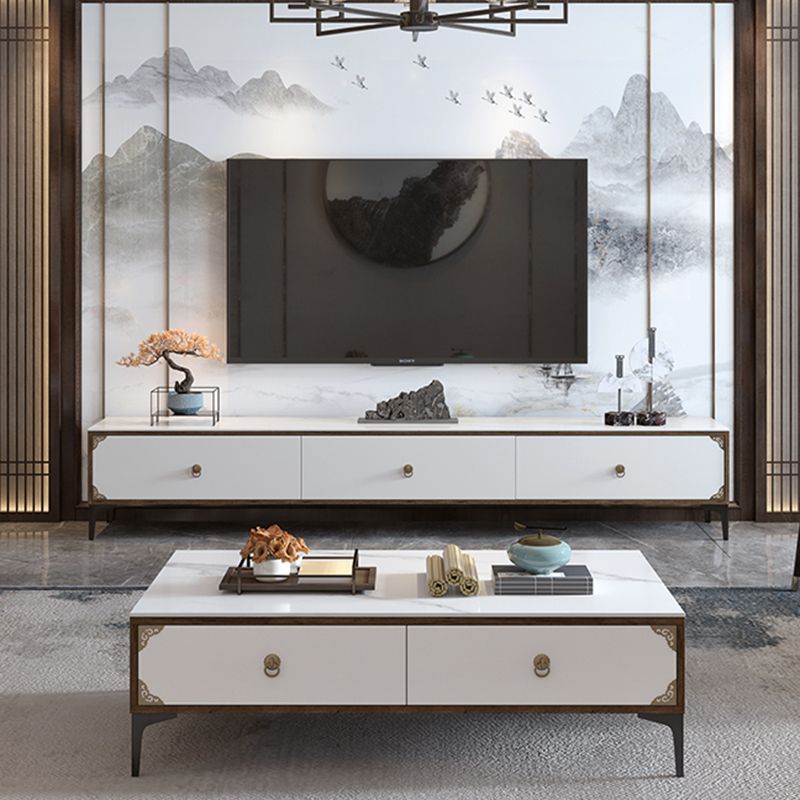 Stone Media Console TV Stand Contemporary TV Media Stand with 3 Drawers