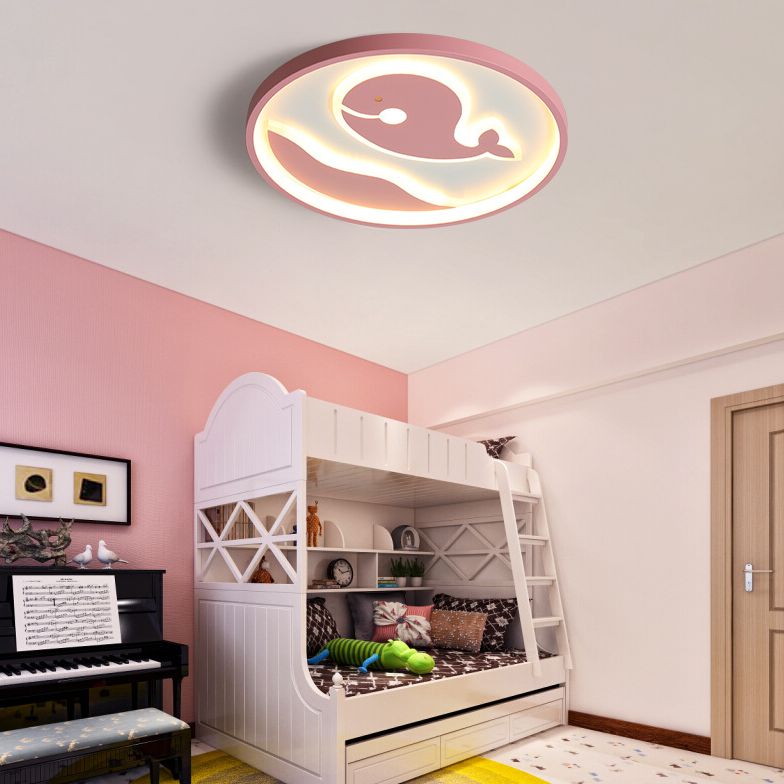 Nordic Metal Flush Mount Light Fixture Cartoon Whale Flush Mount Spotlight for Kids Bedroom