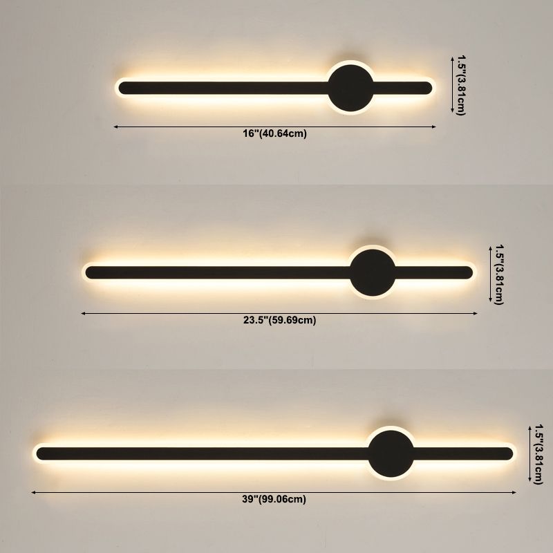 Forme linéaire Mur en métal Gamique de style moderne Lumière de mur de lumière unique en noir